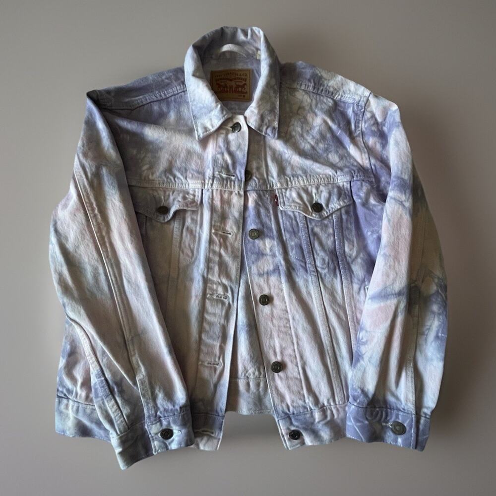 Levi's Denim Ex-Boyfriend Women Sz M Trucker Jacket Pink & Purple Tie Dye